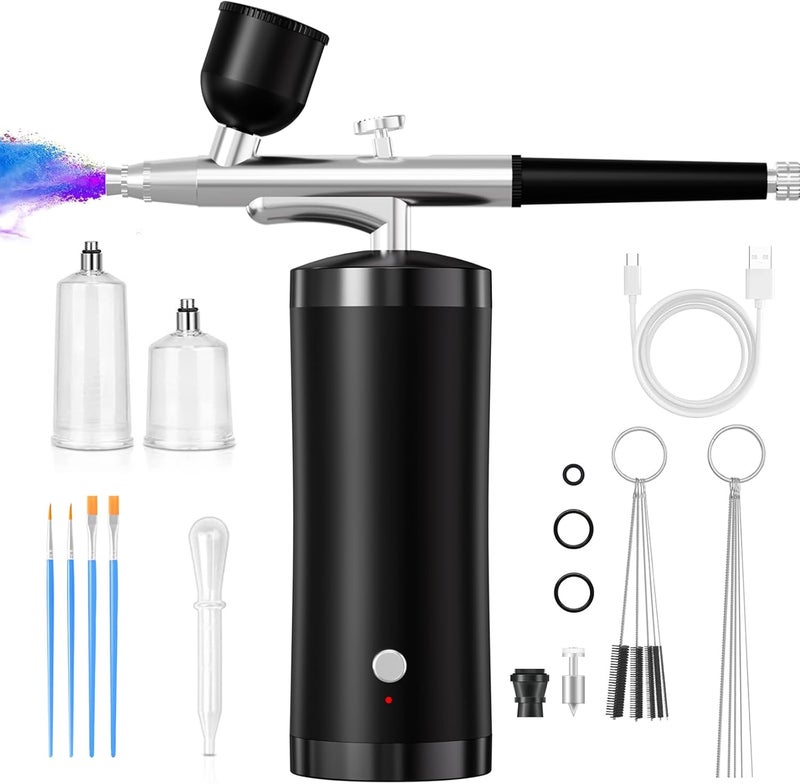 crpen Airbrush Kit With Compressor 48PSI Rechargeable High Pressure Air Brush Set Cordless Airbrush Kit with 0.3mm Nozzle for Painting,Nail Art, Cake Decor,Makeup,Modeling (Black) - Image 1